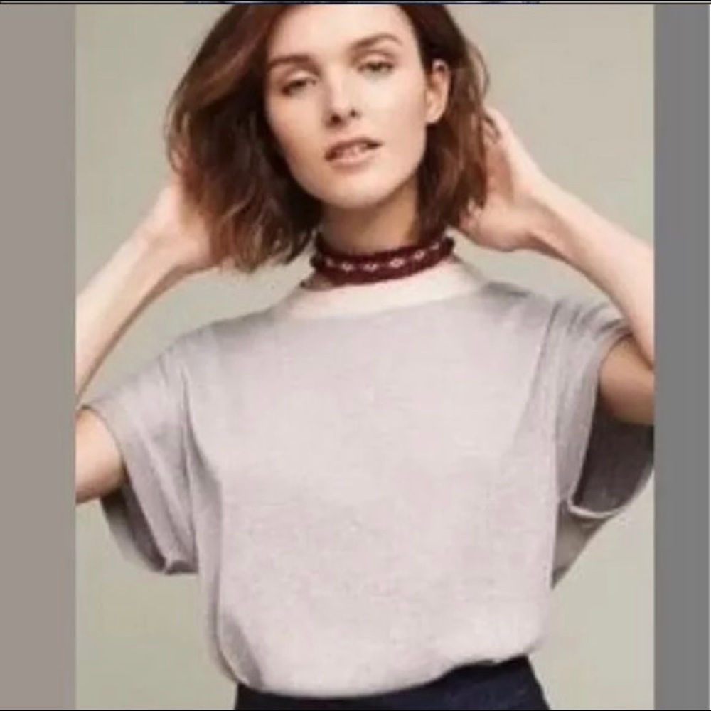 Anthropologie Numph Amilia Shine Metallic Silver Top Size Small